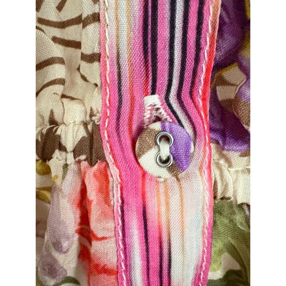 Johnny Was Fawn Beige Button Up Mixed Floral Boho Peasant Blouse Size M Tunic - Picture 9 of 13